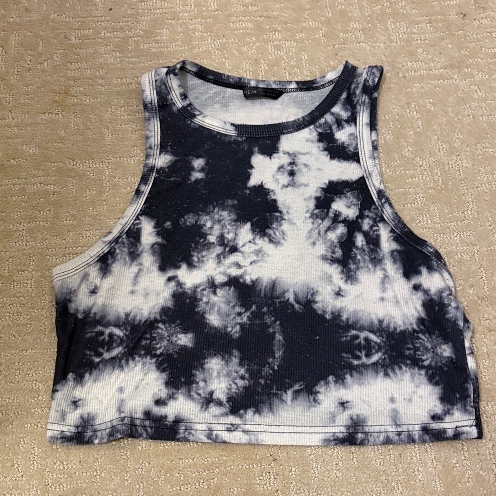 SHEIN Black and White Tie-Dye Muscle Tee